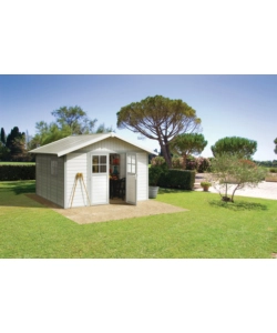 CASETTA DA GIARDINO IN PVC GROSFILLEX "DECO 11" BIANCO E GRIGIO-VERDE 370X407X250 CM - COD. 22911140